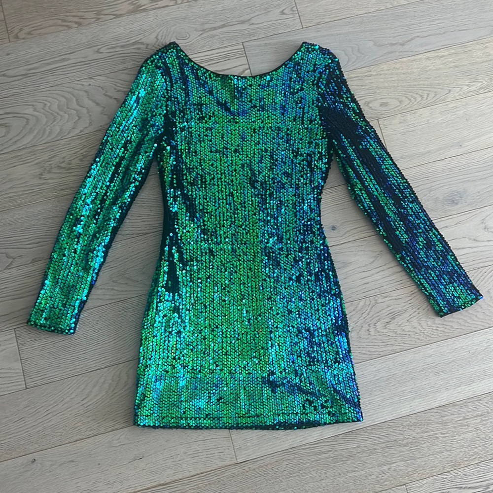 Sequin Mini Dress in Green and Blue
